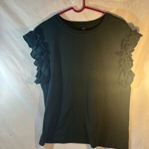 SHEIN Dark Green Ruffle Sleeve Tee